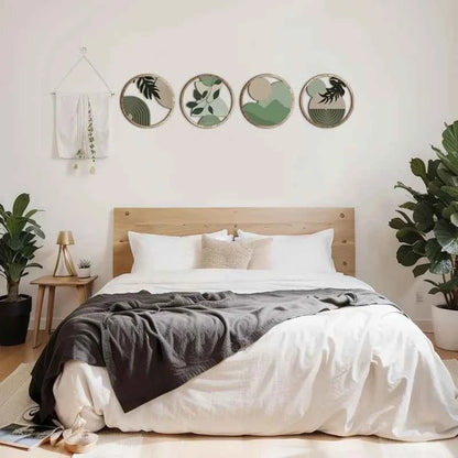 4 Bohemian Wall Art Set - Wooden Bohemian Decor，Geometric Hanging Artwork，Suitable for baby room，Farmhouse Aesthetic Minimalist