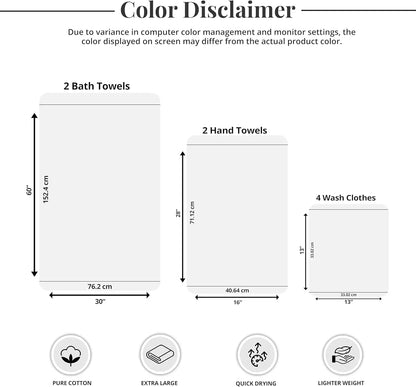 8 Piece Towels Set, 2 Extra Large Bath Towels, 2 Hand Towels