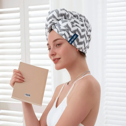 Striped Quick-Dry Towel Bag with Hair Cap — Bathroom Essential