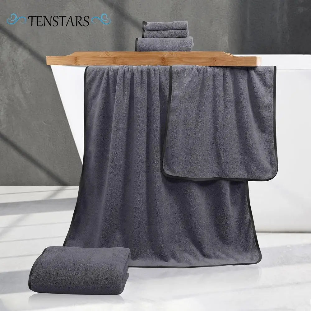 Luxury Silk-Feel Hemmed Towel Set - Thin, Fast Drying - 2 Bath Towels