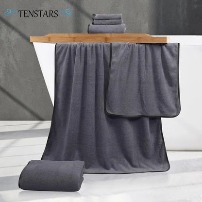 Luxury Silk-Feel Hemmed Towel Set - Thin, Fast Drying - 2 Bath Towels