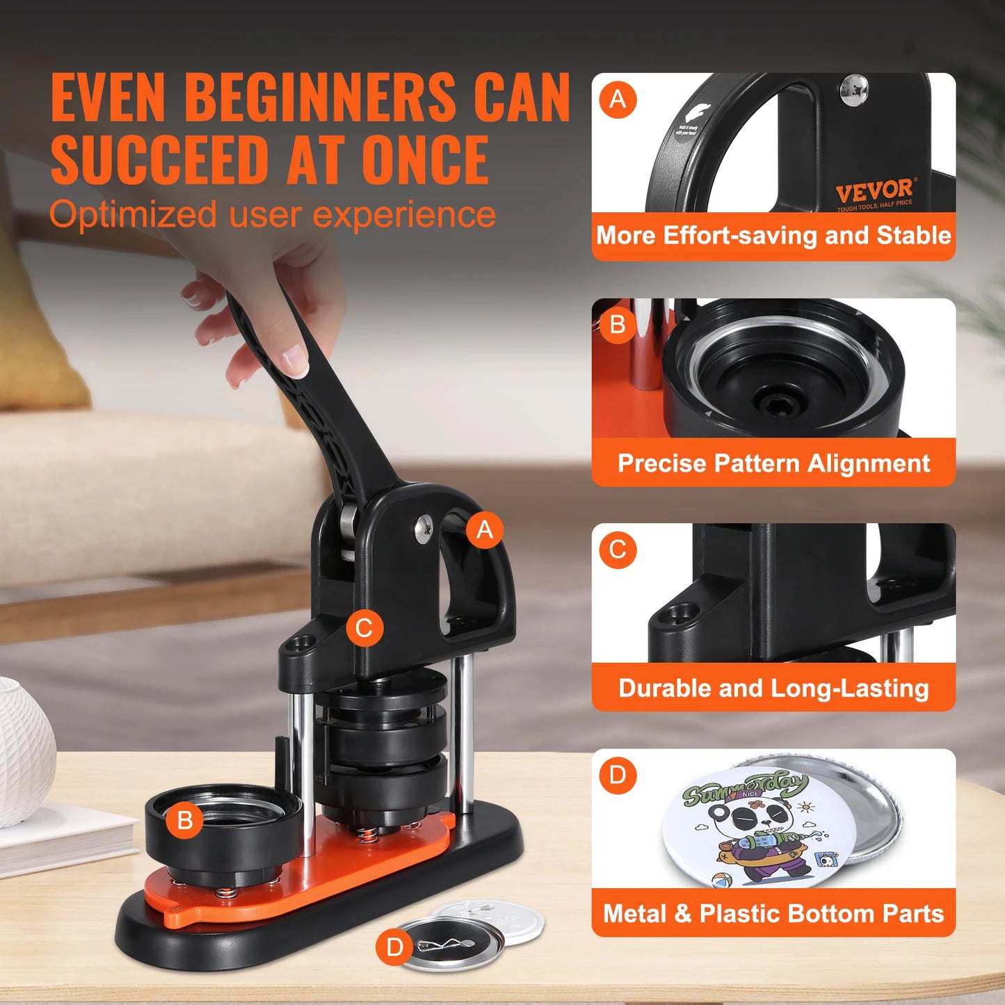 Button Maker 25/32/58 Pin Maker with Button Parts Ergonomic Arc Handle Punch Press Kit Button Maker Machine