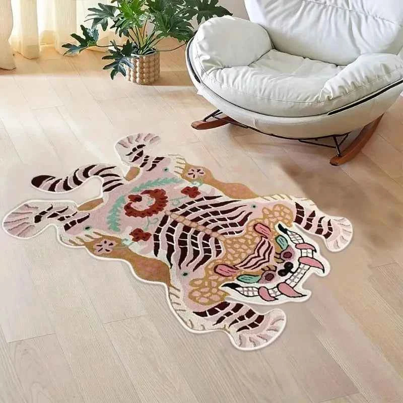 VIKAMA Tiger-shaped Rug - Warm and Slip-resistant Bedside Rug for Bedroom, Living Room Floor Mat, Home Decoration