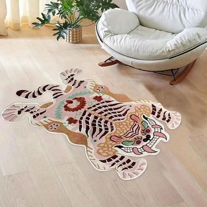 VIKAMA Tiger-shaped Rug - Warm and Slip-resistant Bedside Rug for Bedroom, Living Room Floor Mat, Home Decoration