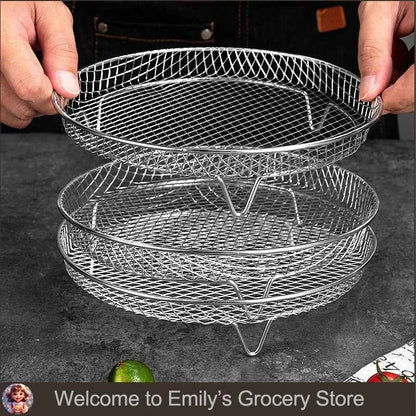 3-layers Air Fryer Rack Stackable Grilling Rack Stainless Steel Airfryer Oven Grill Steamer Cooker Kitchen Accessories Cooking