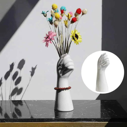 Hand Shape Ceramic Vase Artificial Flowers Pot 9.3inch Decor