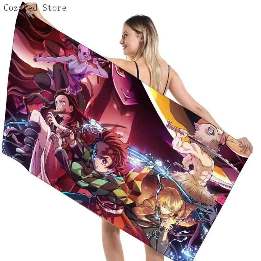 Bathing Towels Demon Slayer Nezuko Kamado Printing Anime Home Decor Textile Comfortable Summer Beach Towel Toalhas De Banho