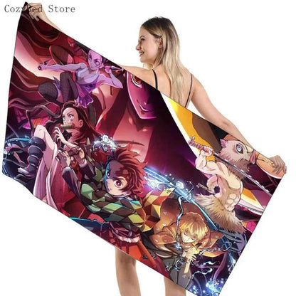 Bathing Towels Demon Slayer Nezuko Kamado Printing Anime Home Decor Textile Comfortable Summer Beach Towel Toalhas De Banho