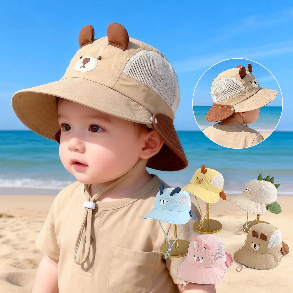 Bear & Rabbit Ears Baby Beach Sun Hat