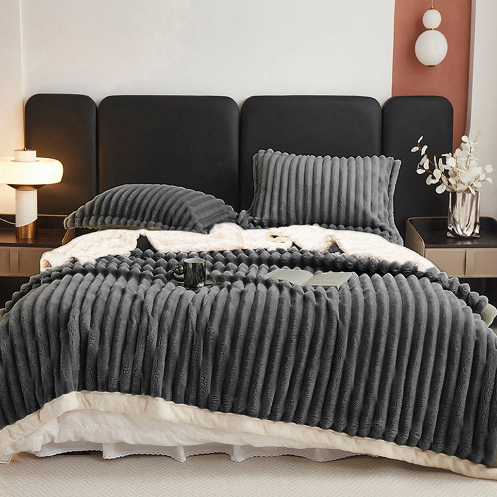1pc Weighted Fleece Blanket -Soft, Warm, Throw for Bedroom, Living Room, Student Dormitory, Car, Sofa,8lbs With Sherpa