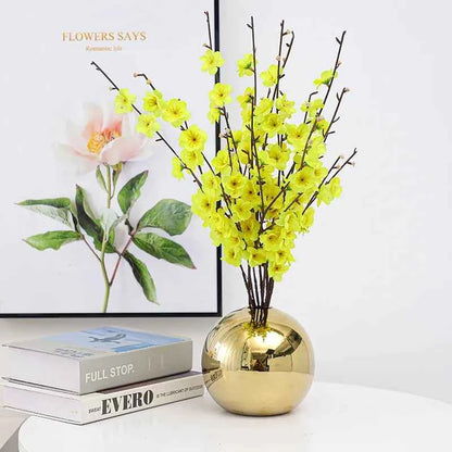 European Electroplated Gold Ball Ceramic Vase Ornament Hydroponic Flower Vase Flower Arrangement Plant Table Living Room Decor