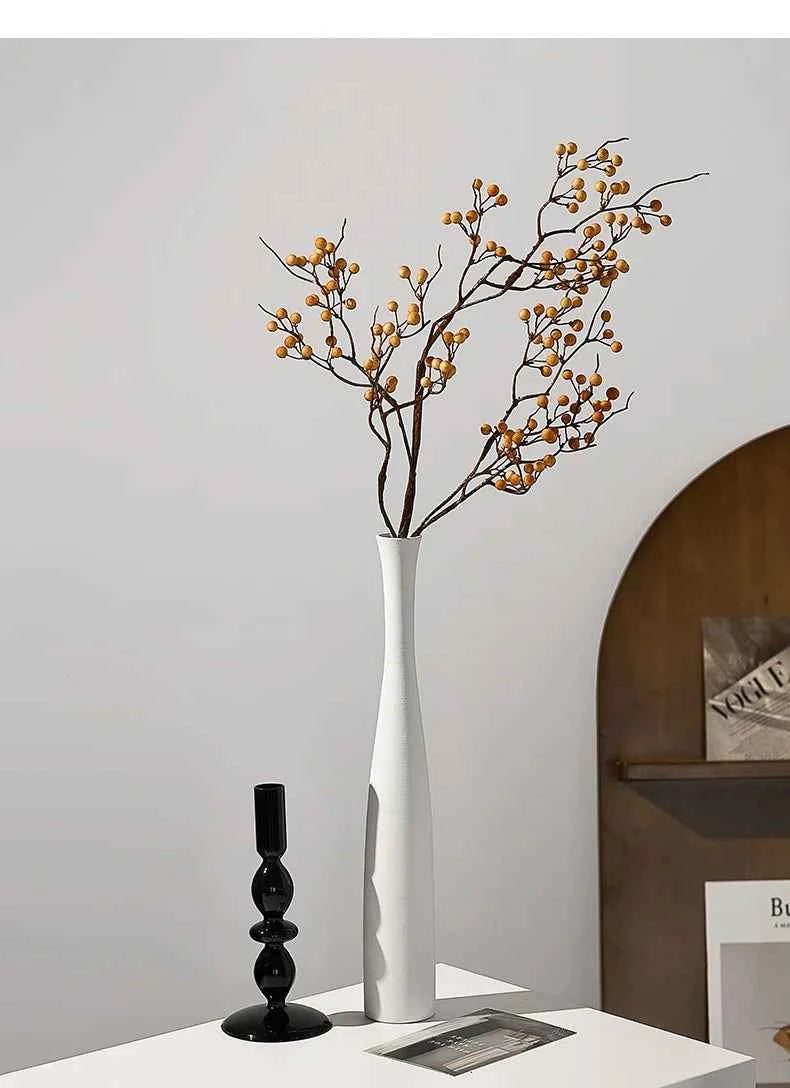 Tall Conic White Flower Vase Bottle Neck Black White Ceramic Slim Bud Vase for Pampas Grass Dry Flower Boho Home Decoration