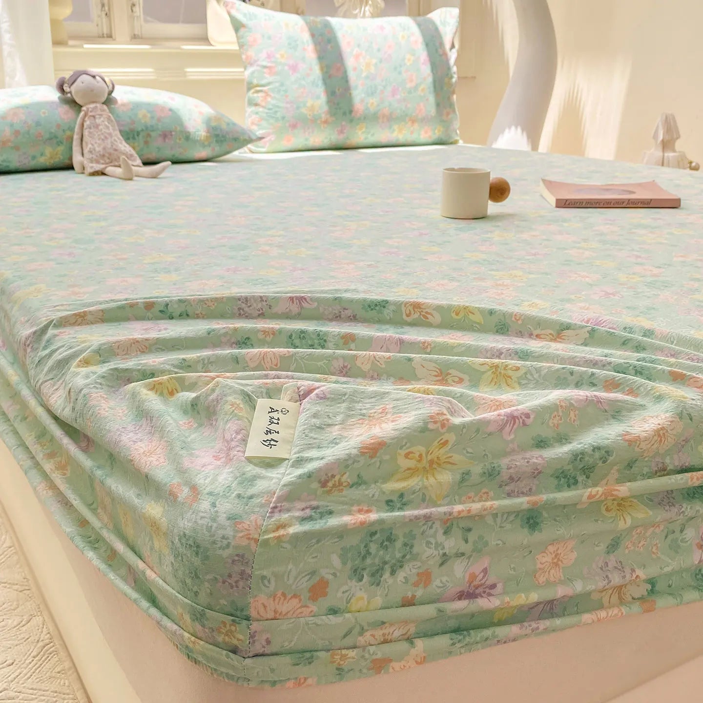 Green Floral Fitted Bed Sheet | Single, Queen, King