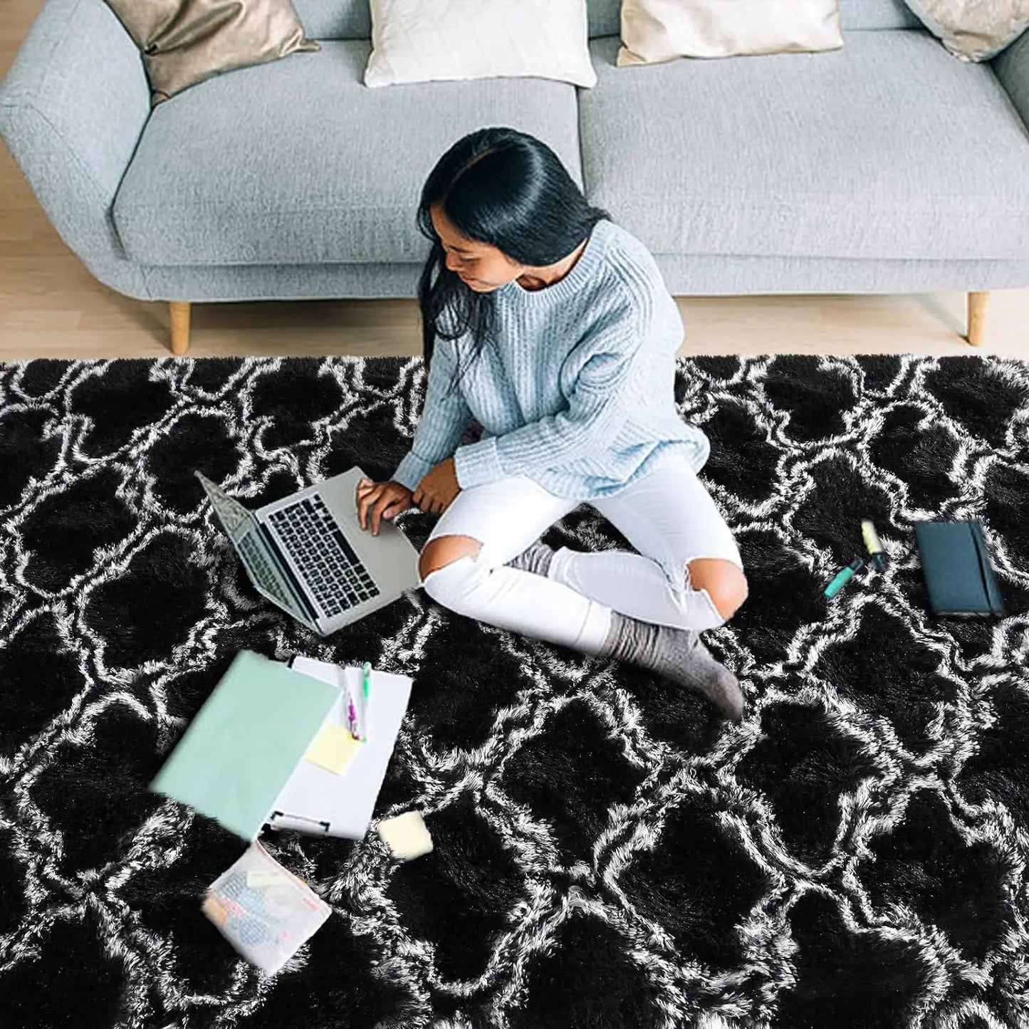 VIKAMA Geometric Plush Area Rug – Ultra Soft Large Carpet for Living Room, Coffee Table & Kids Bedroom