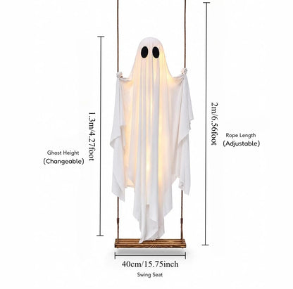 Large Hanging Swinging Ghost Halloween Decoration with LED String Lights Spooky Glowing Outdoor Decor for Front Porch Yard Party