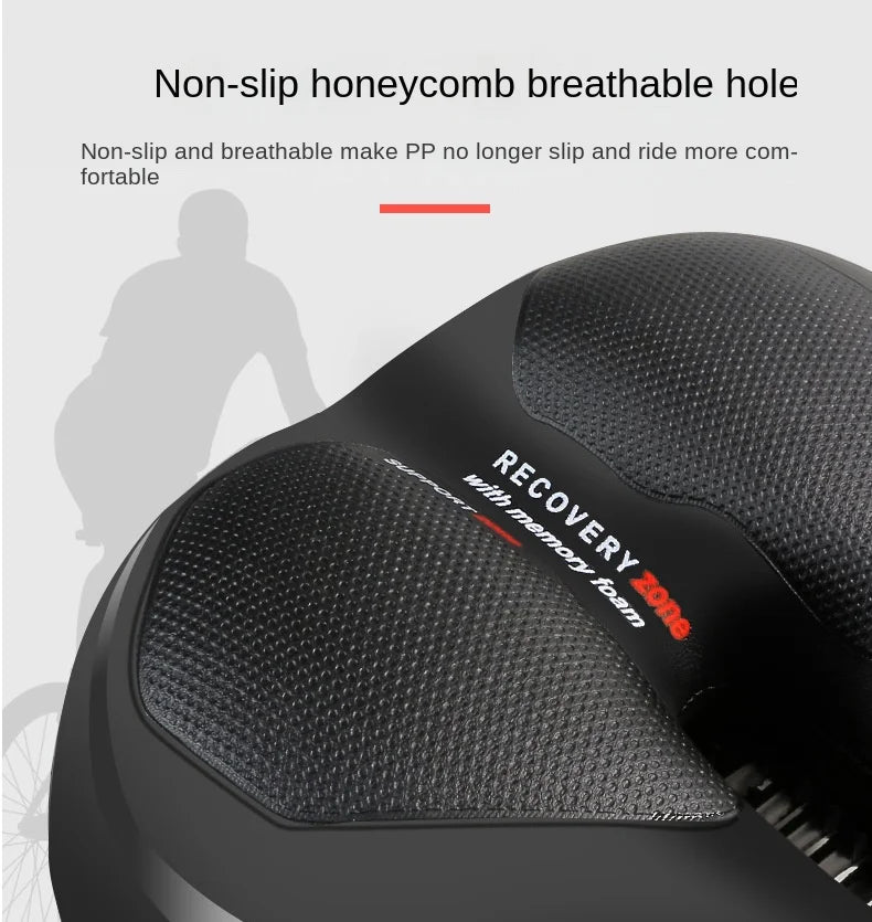 Hollow Breathable Bicycle Saddle Men Women MTB Road Bike Saddle Shock Absorbing Comfortable Big Butt Bike Seat Safety Warning