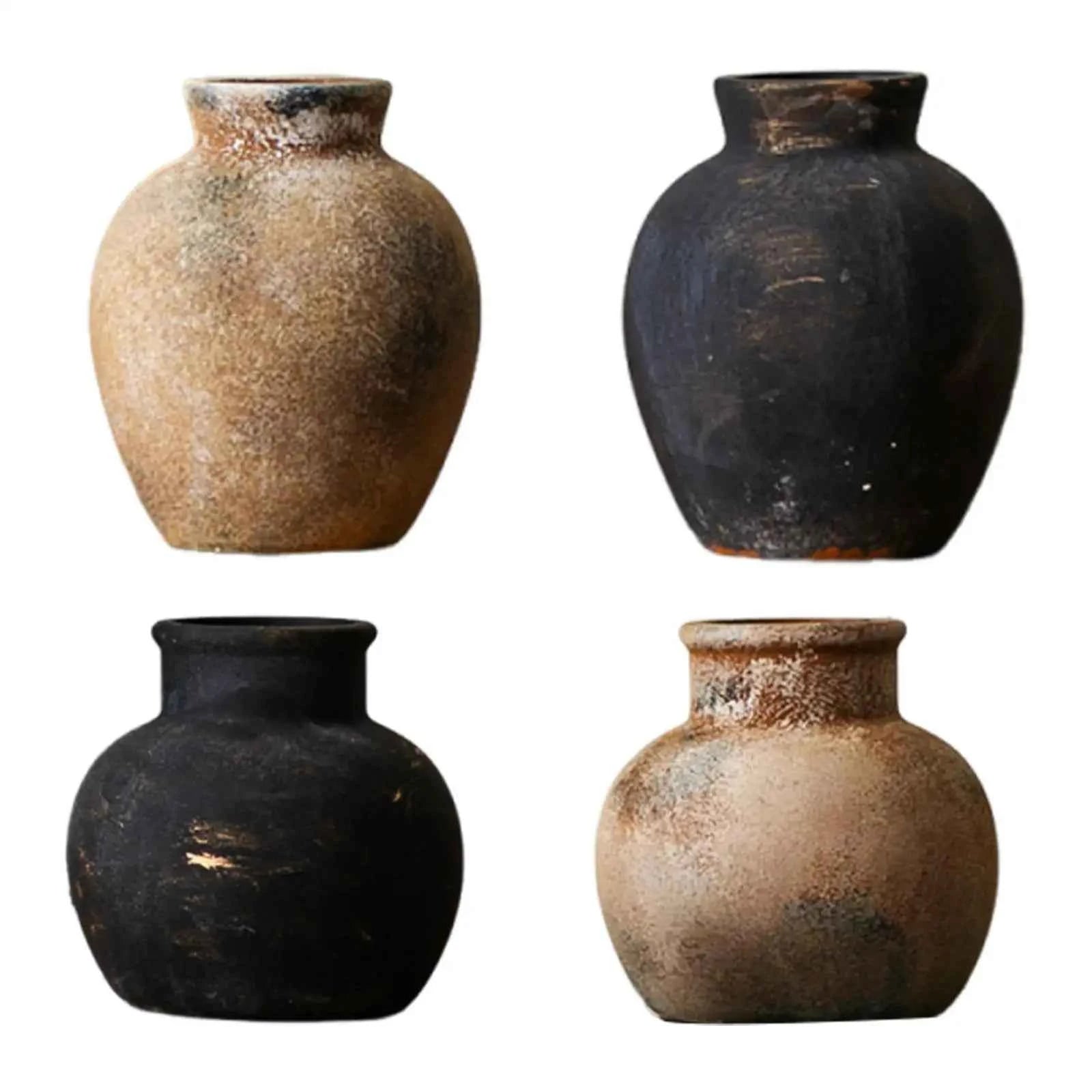 Rustic Ceramic Vase Farmhouse Flower Vase Display Decorative Wabi Sabi Flower Holder for Fireplace Christmas Party Desktop