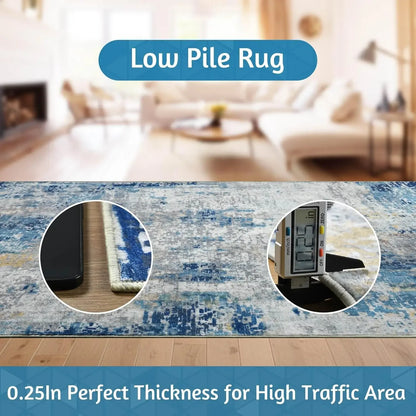 VIKAMA Modern Abstract Washable Area Rug – Stain Resistant Non-Slip Soft Indoor Carpet