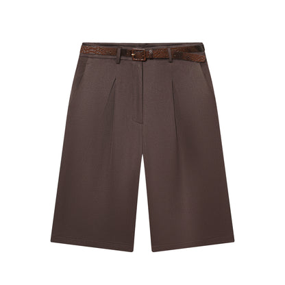Women's High Waist Wide Leg Shorts – Elegant Belted Knee-Length Summer Shorts