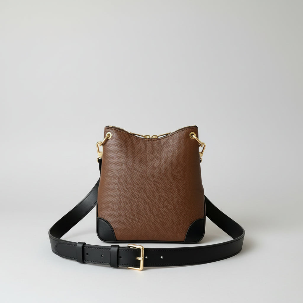 Caramel Brown Leather Triangle Bucket Bag, Multi-Way