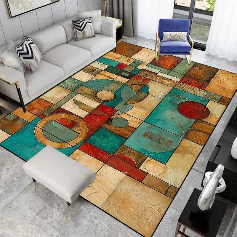 Nordic Abstract Geometric Carpets for Living Room Plush Decoration Home Retro Non-slip Floor Mat Washable Bedroom Cloakroom Rugs