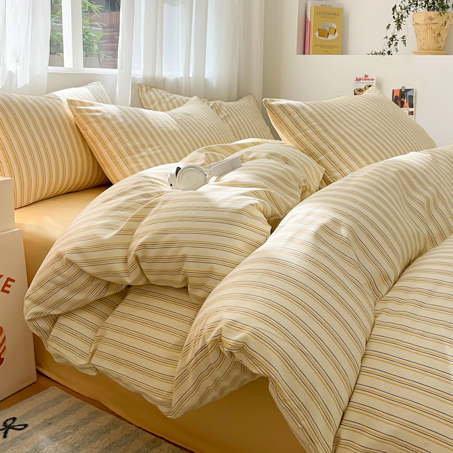 3/4 Pcs Blue Checkered Bedding Set Simple Style Soft Skin Friendly Duvet Cover Flat Sheet and Pillowcases Single Double Bed Sets