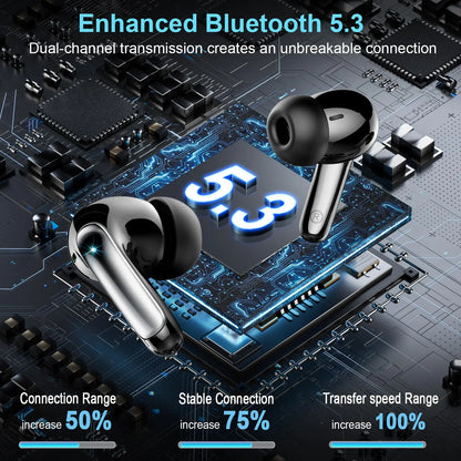 J56 Wireless Earbuds Bluetooth 5.3, Hi-Fi Stereo Bass, 48H Playtime with LED Display, IP7 Waterproof, Smart Touch Control, 13.2mm Driver, Lightweight in-Ear Headphones with Mic.