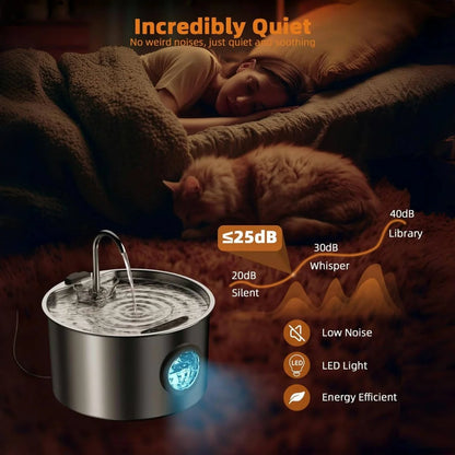 Stainless Steel Cat Water Fountain, 108oz, With Filters