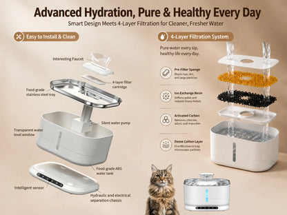 Cordless Cat Water Fountain, 3.5L Rechargeable