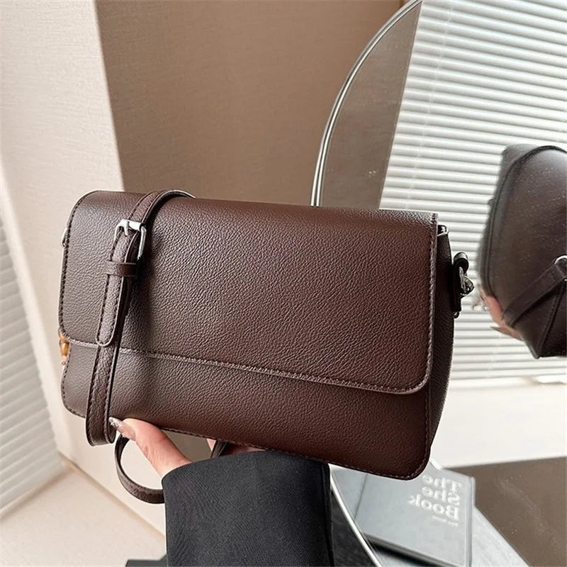 Nude Pebbled Leather Flap Crossbody, Minimalist Design