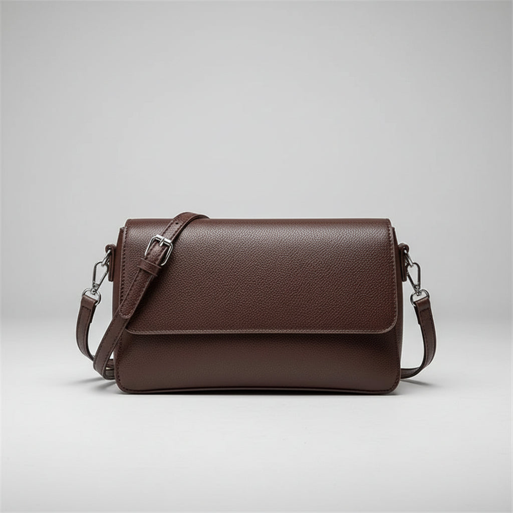 Nude Pebbled Leather Flap Crossbody, Minimalist Design