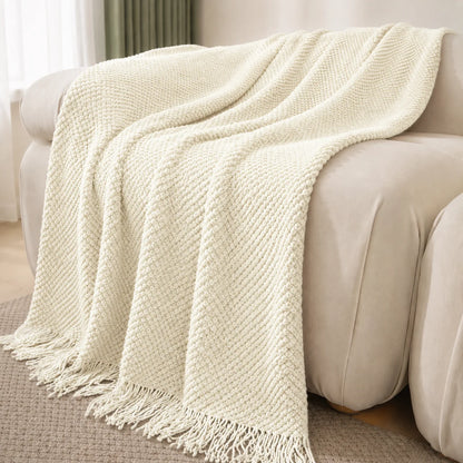 Burnt Orange Herringbone Knit Throw Blanket