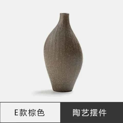 Japanese Zen Vintage Ceramic Vase Dried Flower Arrangement Flower Craft Ornament Table Top Irregular Threaded Vase Ornament Gift