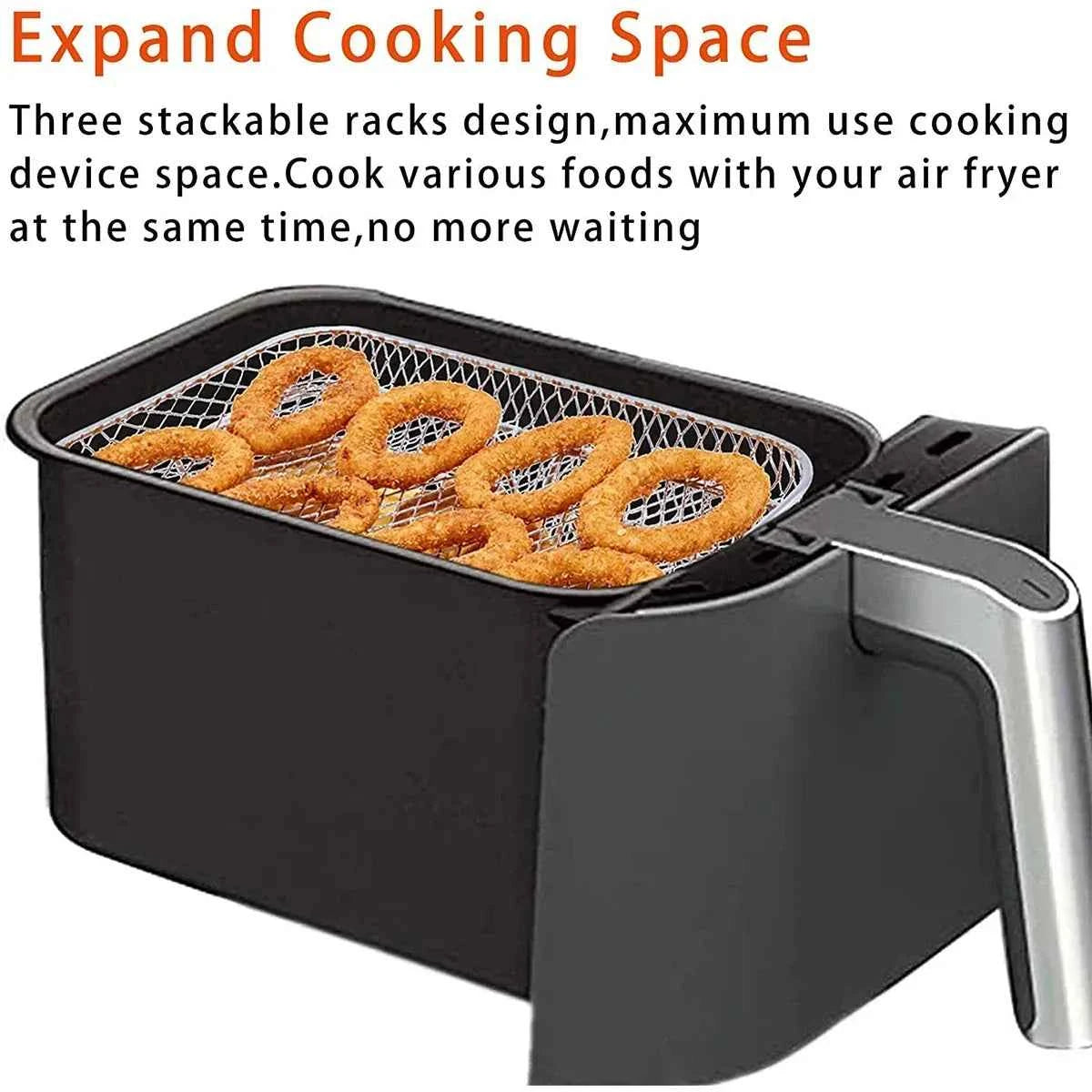 3-layers Air Fryer Rack Stackable Grilling Rack Stainless Steel Airfryer Oven Grill Steamer Cooker Kitchen Accessories Cooking