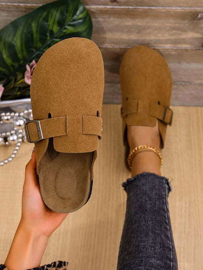 Women's Cork Clogs Shoes Flat Closed Toe Thick Soled Slippers for Women Outdoor Casual Women's Flat Slippers Zapatos De Mujer