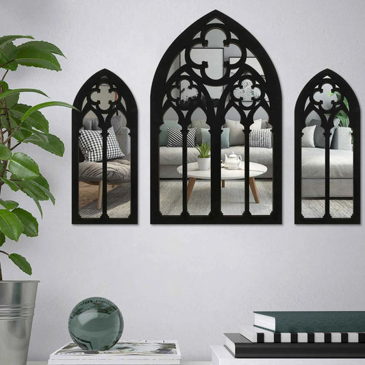 3Pcs Gothic Mirrors Wall Decor Arched Decor Mirror Wall Mounted Goth Room Decor Vintage Cathedral Window Mirror Entry Mirror