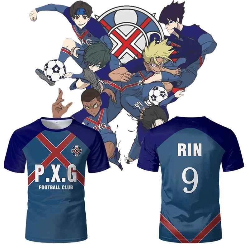 Paris X Gen P.X.G Blue Lock Japanese Anime Jersey Football Uniform No.9 Rin Shidou Cosplay T Shirts Customized Name Number Tops