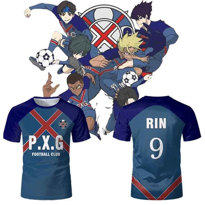 Paris X Gen P.X.G Blue Lock Japanese Anime Jersey Football Uniform No.9 Rin Shidou Cosplay T Shirts Customized Name Number Tops