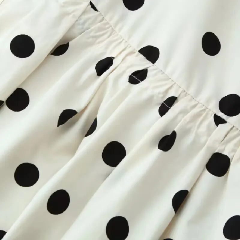 Women's Classic Polka Dot Midi Skirt – High Street Irregular Print Casual Skirt in White & Black
