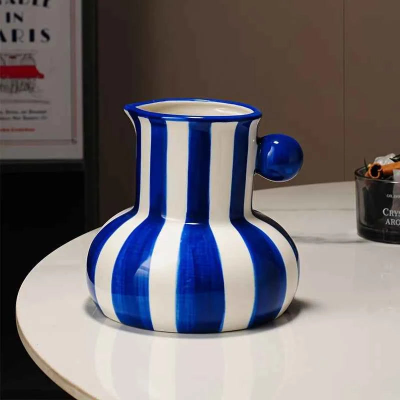 Modern Minimalist Striped Vase Creative Retro Painted Ceramic Vase for Home Decor