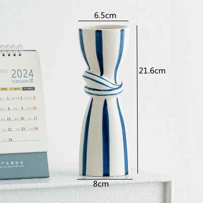 Double Ear Ceramic Vase, Abstract Black and White Striped Hydroponic Vase, Living Room Decoration, Room Aesthetic Decoration