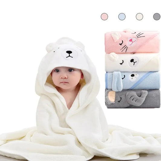 Gray Hooded Coral Fleece Bath Towel Blanket