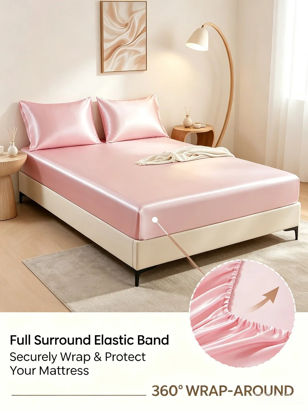 Silky Satin Fitted Mattress Cover, Cooling Ice-Silk