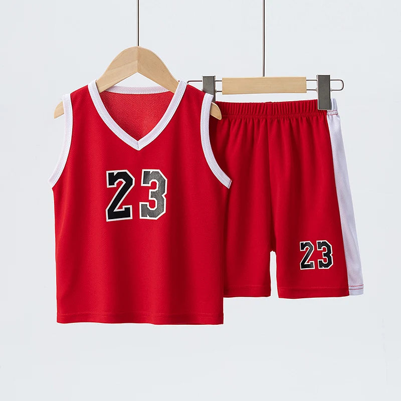 Summer CHILDREN'S Basketball Suit Boys and Girls Sports Vest Shorts Suit 23rd Handsome Boys and Students Vest Suit 2-piece.