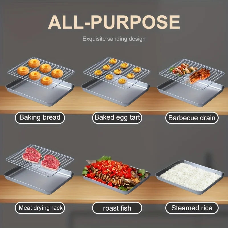 304 Stainless Steel Fruit Cake BBQ Tray Removable Cooling Rack Nonstick Barbecue Tray Square Baking Plate Kitchen Baking Tray