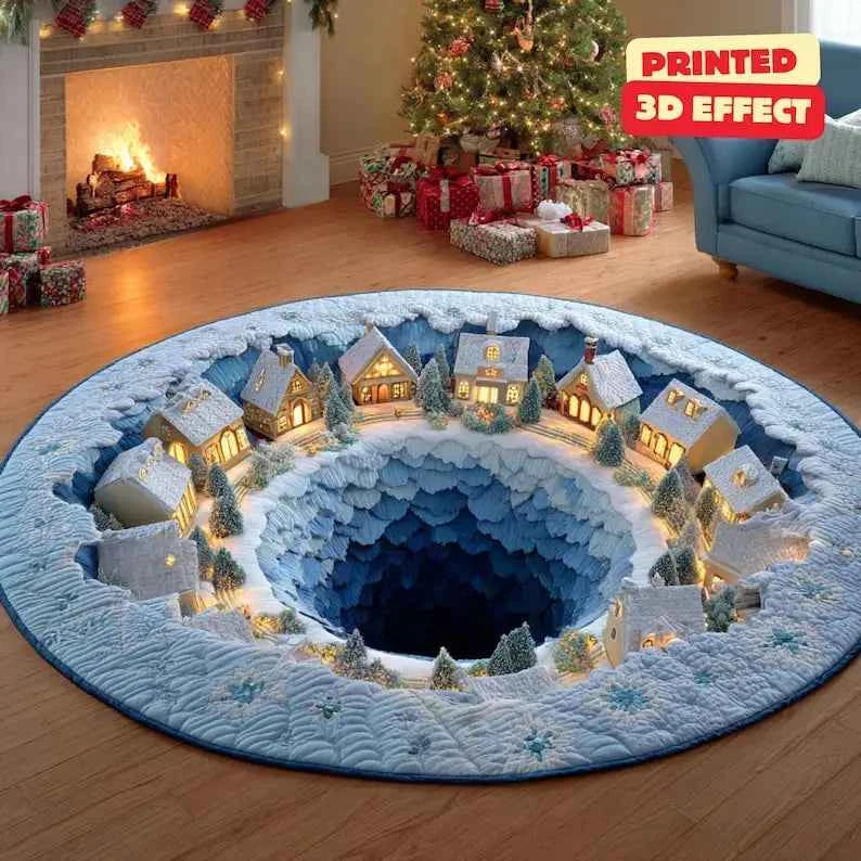 Christmas Round Carpet Blue Snow 3D Printed Decorative Rug Living Room Christmas Party Decoration Anti Slip Mat Christmas Gift