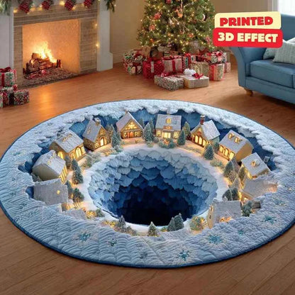 Christmas Round Carpet Blue Snow 3D Printed Decorative Rug Living Room Christmas Party Decoration Anti Slip Mat Christmas Gift