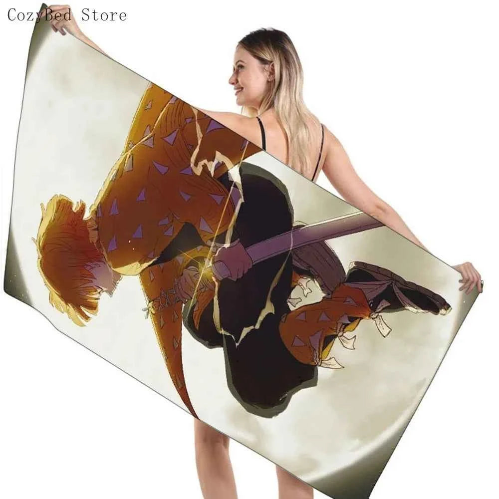 Bathing Towels Demon Slayer Nezuko Kamado Printing Anime Home Decor Textile Comfortable Summer Beach Towel Toalhas De Banho