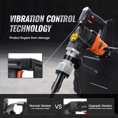 Jack Hammer Electric Jackhammer Heavy Duty 2900 BPM Concrete Breaker 2pcs Chisels Bits Chipping