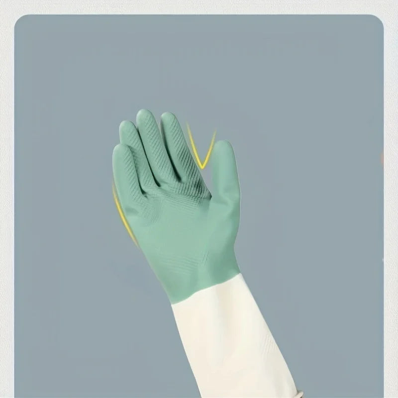 Two-color Dishwashing Gloves Kitchen Oil-proof Durable Wear-resistant Waterproof Rubber Gloves Household Dishes Cleaning Gloves